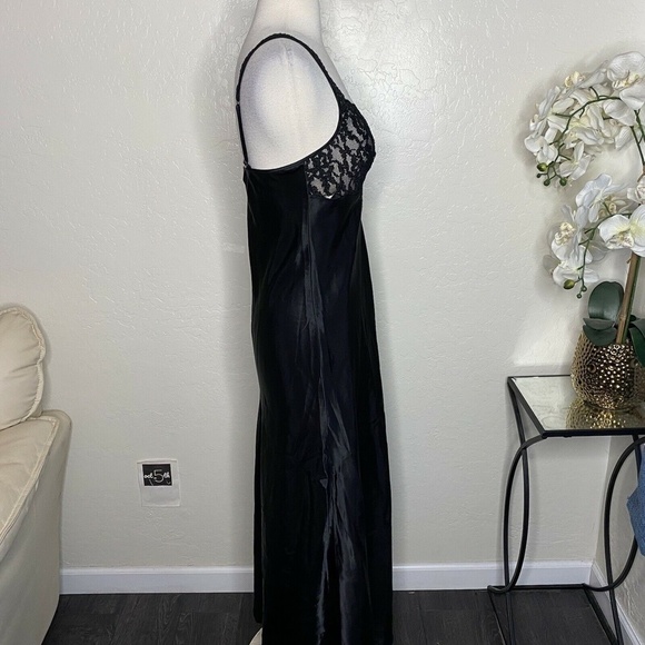 VTG Victoria's Secret Gold Label Satin Long Nightgown Slip Black SLITS Size P - Picture 2 of 6